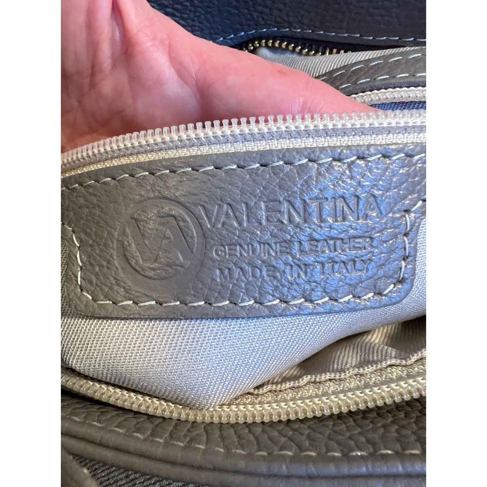 Valentina Grey Pebbled Genuine Leather Shoulder Bag Made in Italy Hobo Purse - Picture 2 of 12